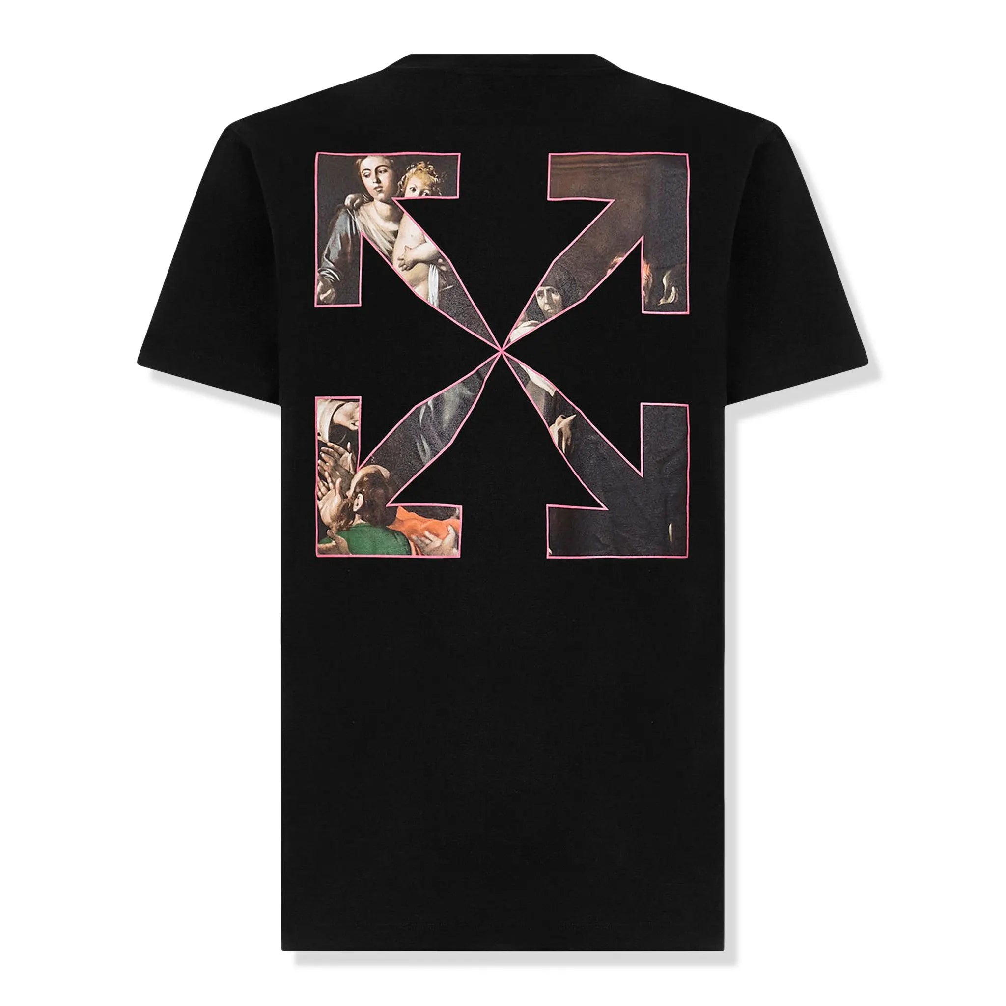 Back View of Off-White Slim Fit Caravaggio Painting Black T Shirt OMAA027S21JER0101001